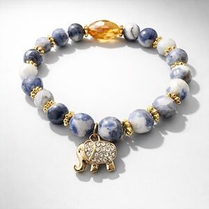 Studio Series Sodalite Gemstone Bracelet with 14K Gold Plated Elephant Charm
